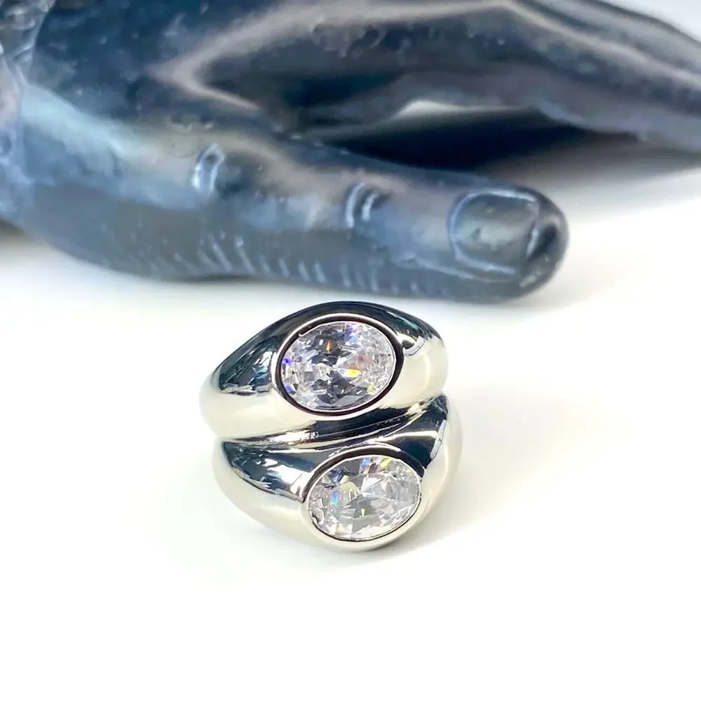 NEW Silver Mirroring Rhinestone Statement Ring